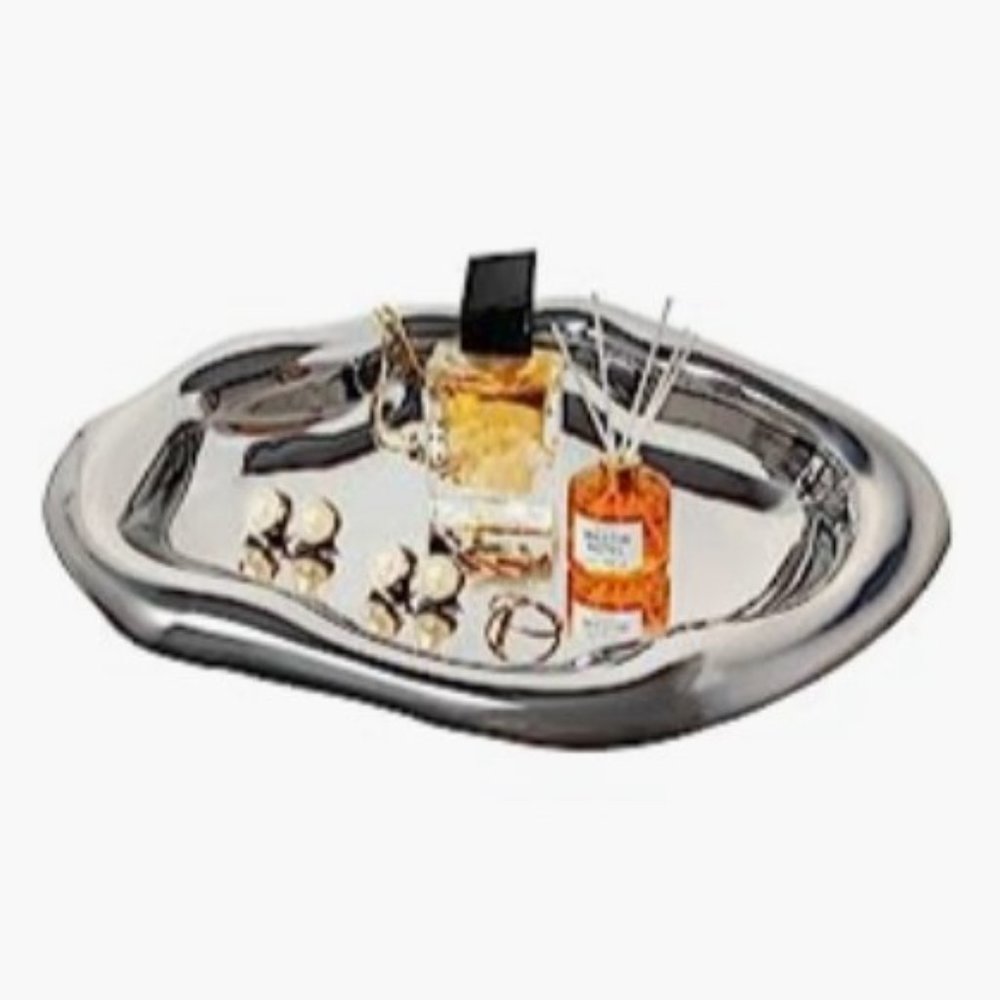 Ceramic Silver Jewelry Platter - Bathroom Accessory Tray - Silver Decor Tray